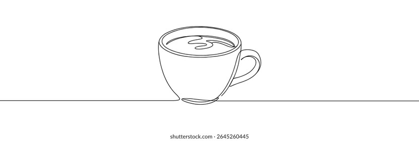 Taza de café continua de una línea de dibujo. Taza de té en estilo lineal simple. Ilustración vectorial.