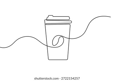 Taza de café continua de una línea de arte minimalista contorno de Ilustración vectorial aislado