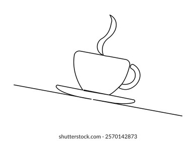 Coffee cup continuous single line art drawing of breakfast steam morning coffee design outline vector design