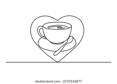 Coffee cup continuous single line art drawing of breakfast steam morning coffee design outline vector design