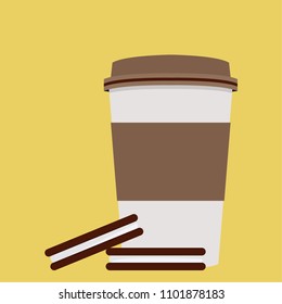 Coffee cup and cookie vector. free space for text. wallpaper. background.