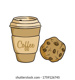 coffee cup with cookies with cute colored doodle style