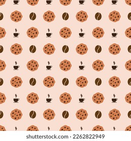 coffee cup and cookies seamless pattern for coffee shop background, cafe decoration, dining and culinary events. for a coffee themed greeting card. for coffee-themed fabric motifs