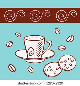 Coffee cup and cookies. Vector illustration.