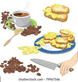Coffee cup corn sandwich knife hand