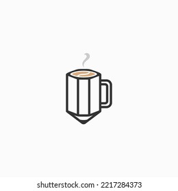 coffee cup with creative pencil logo icon