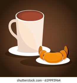 coffee cup croissant bread dessert