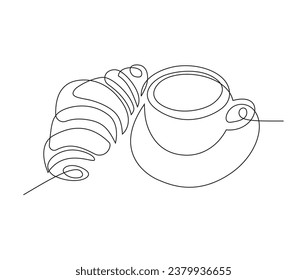 Kaffeetasse mit Croissant. Zeichenstil für fortlaufende Linien	
