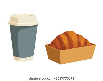 
Coffee cup and croissant illustration, Flat design, Vector file.