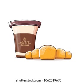 coffee cup and croissant isolated on white background. vector coffee cup with cake cartoon style. Good morning cute graphic illustration