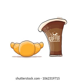 coffee cup and croissant isolated on white background. vector coffee cup with cake cartoon style. Good morning cute graphic illustration