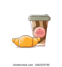 coffee cup and croissant isolated on white background. vector coffee cup with cake cartoon style. Good morning cute graphic illustration