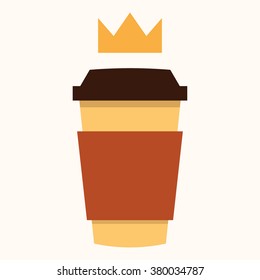 Coffee cup with crown flat vector icon design