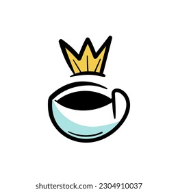 Coffee cup crown premium logo design doodle hand drawn icon vector illustration 