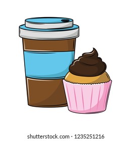 Coffee cup and cupcake