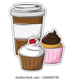 Coffee cup and cupcake