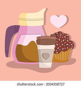 coffee cup and cupcake cartoon