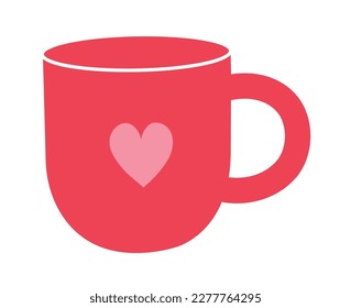 Coffee cup with cute heart flat icon Hot drink. Vector illustration