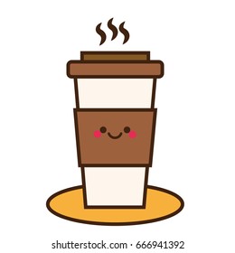 Coffee cup. Cute kawaii smiling and friendly coffee character. Hand drawn icon, cartoon style