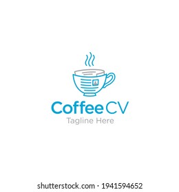 Coffee cup with CV logo concept, resume, vector logo design