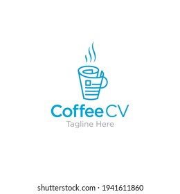 Concepto de copa de café y logotipo CV, plantilla de diseño de logotipo vectorial