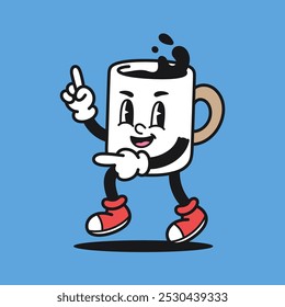 Xícara de café Dança Retro Mascote Desenho Animado Vetor Ilustração