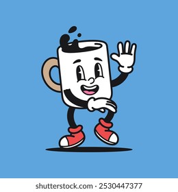 Coffee Cup Dancing Retro Mascot Cartoon Vector Illustration