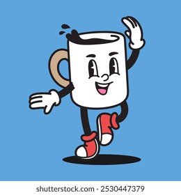 Coffee Cup Dancing Retro Mascot Cartoon Vector Illustration