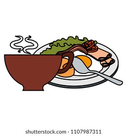 coffee cup with delicious breakfast