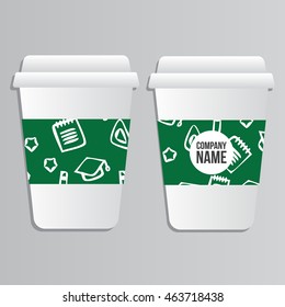 Coffee Cup design with back to school pattern. Back to school branding background