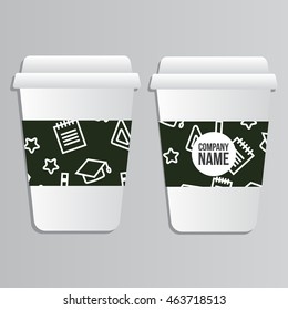 Coffee Cup design with back to school pattern. Back to school branding background