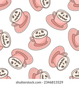 Coffee cup design for halloween. Cup of coffee with ghost