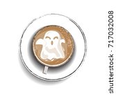 Coffee cup design for halloween,Cup of coffee with ghost,latte art with ghost