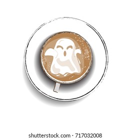 Coffee cup design for halloween,Cup of coffee with ghost,latte art with ghost