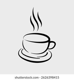 Coffee cup design in line drawing style with white background.