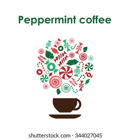 Coffee cup design vector icon for coffee shop or cafe or flavored coffee with peppermint