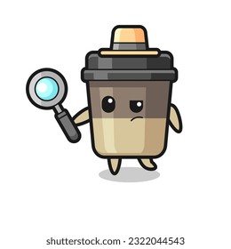coffee cup detective character is analyzing a case , cute style design for t shirt, sticker, logo element