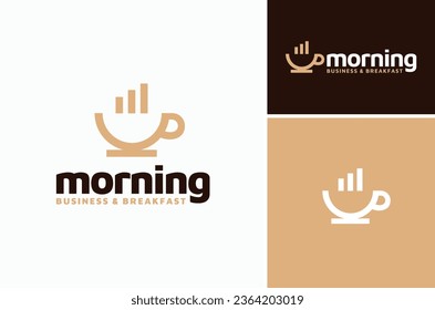 Coffee Cup with Diagram Chart Bars Graph as Steam for Morning Business Breakfast logo design
