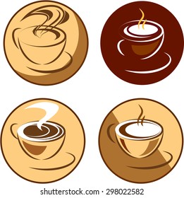 Coffee cup different vector icons. Breakfast logo.