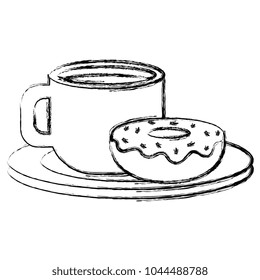 coffee cup with dish and donut