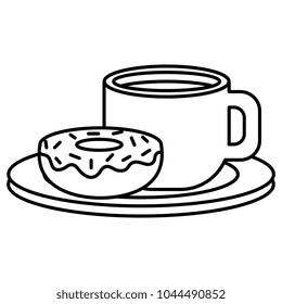 coffee cup with dish and donut