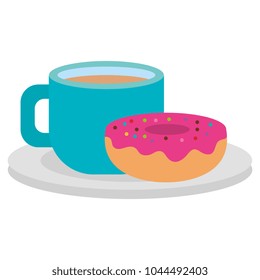 coffee cup with dish and donut