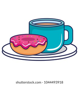 coffee cup with dish and donut