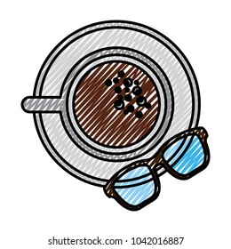 coffee cup in dish and glasses top view