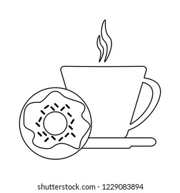 Coffee cup and donut black and white