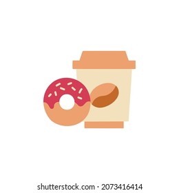 Coffee cup and donut icon in color icon, isolated on white background 