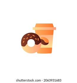Coffee cup and donut icon in gradient color, isolated on white 