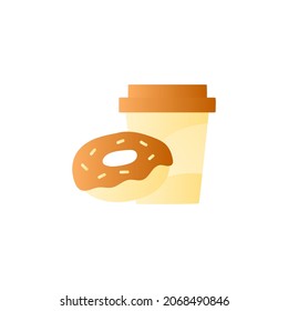 Coffee cup and donut icon in gradient color, isolated on white 