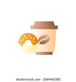 Coffee cup and donut icon in gradient color, isolated on white 
