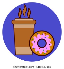 Coffee cup and donut icon vector illustration isolated on background